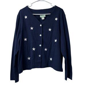 220 Hickory Womens Blue Cardigan Sweater‎ Stars Patriotic Size Large READ